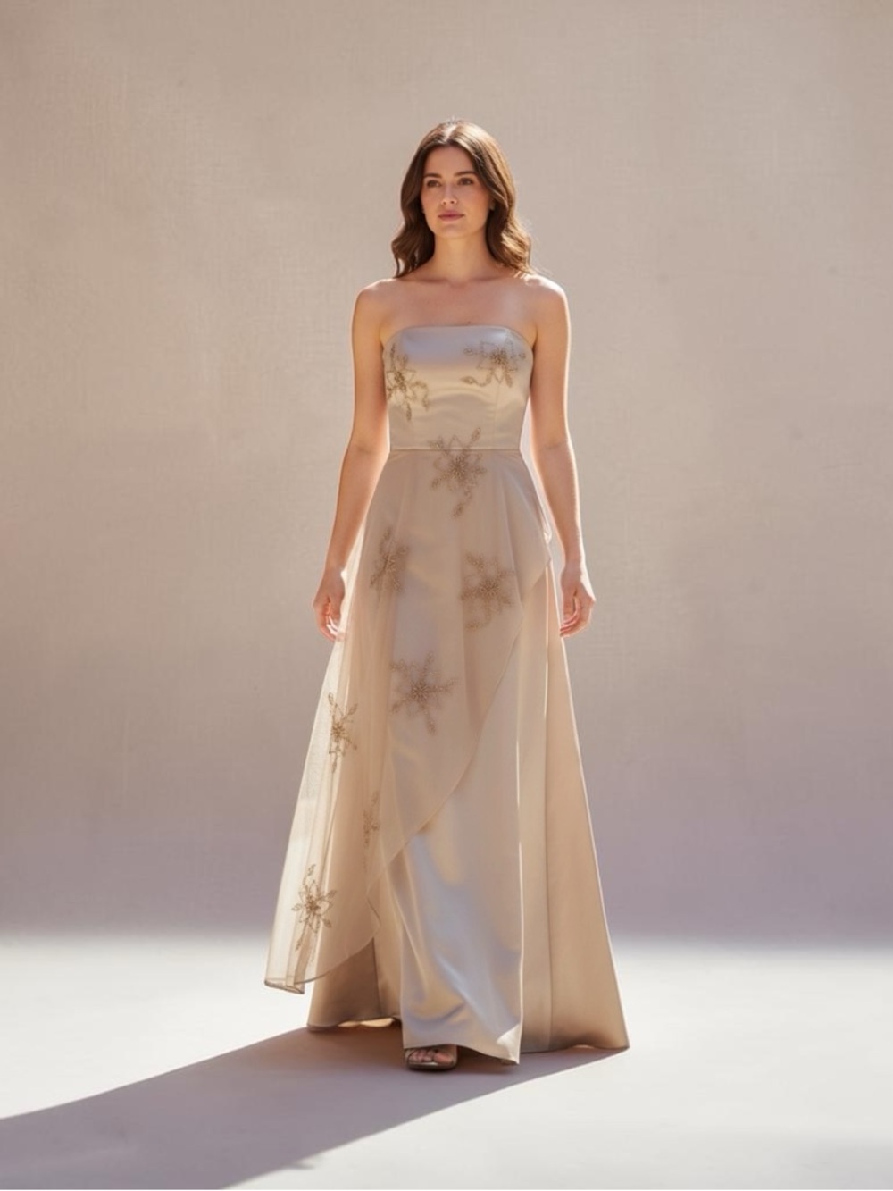 Vintage Strapless Gold Evening Gown with Sheer Overlay Fairycore Prom  Dress Y2K